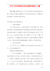 关于召开组织生活会情况报告3篇