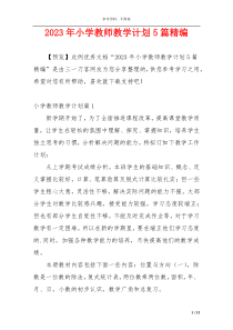 2023年小学教师教学计划5篇精编