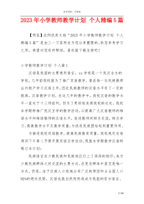 2023年小学教师教学计划 个人精编5篇