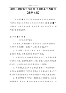 实用公司财务工作计划 公司财务工作规划【推荐4篇】