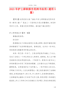 2023年护士辞职报告范例书实用（通用5篇）
