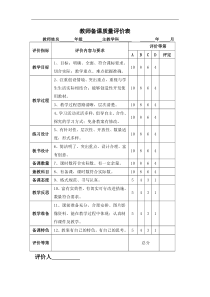 教师备课质量评价表