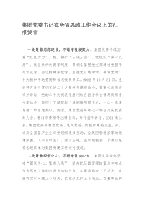 集团党委书记在全省思政工作会议上的汇报发言