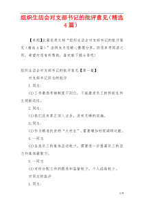 组织生活会对支部书记的批评意见（精选4篇）