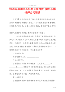 2023年实用汽车抵押合同样板 实用车辆抵押合同精编