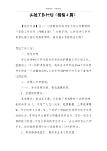 实验工作计划（精编4篇）