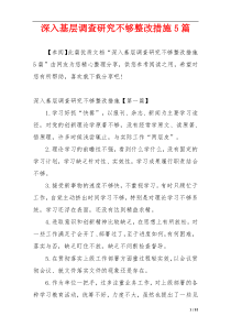 深入基层调查研究不够整改措施5篇