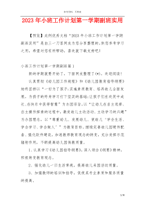 2023年小班工作计划第一学期副班实用
