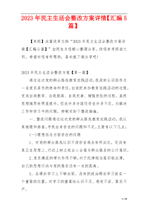 2023年民主生活会整改方案详情【汇编5篇】