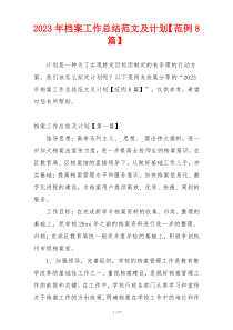 2023年档案工作总结范文及计划【范例8篇】
