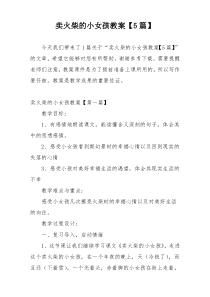 卖火柴的小女孩教案【5篇】