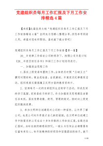 党建组织员每月工作汇报及下月工作安排精选4篇