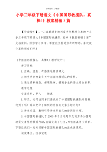小学三年级下册语文《中国国际救援队，真棒！》教案精编3篇