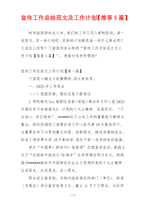 宣传工作总结范文及工作计划【推荐5篇】