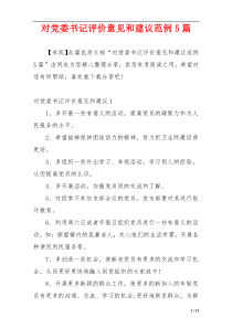 对党委书记评价意见和建议范例5篇