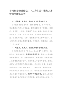 公司纪委经验做法：“三力齐发”激发人才智力支撑新活力