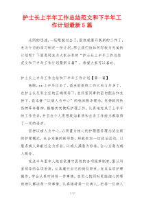 护士长上半年工作总结范文和下半年工作计划最新5篇