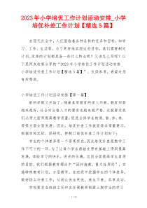 2023年小学培优工作计划活动安排_小学培优补差工作计划【精选5篇】
