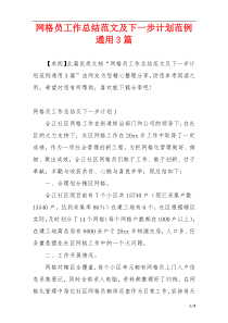 网格员工作总结范文及下一步计划范例通用3篇