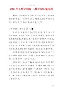 2023年工作计划表 工作计划6篇实用