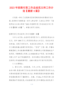 2023年招商引资工作总结范文和工作计划【最新4篇】
