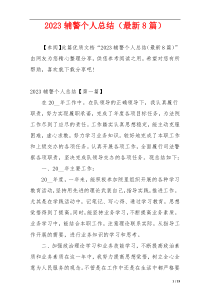 2023辅警个人总结（最新8篇）