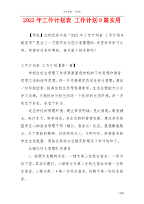 2023年工作计划表 工作计划9篇实用