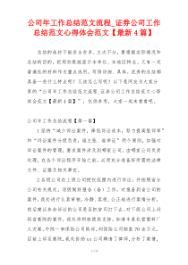 公司年工作总结范文流程_证券公司工作总结范文心得体会范文【最新4篇】