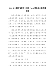 2023年主题教育民主生活会个人对照检查材料两篇文稿
