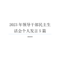 2023年领导干部民主生活会个人发言5篇