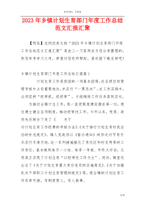 2023年乡镇计划生育部门年度工作总结范文汇报汇聚