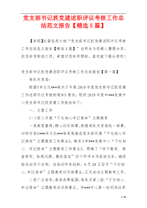 党支部书记抓党建述职评议考核工作总结范文报告【精选5篇】