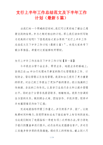 支行上半年工作总结范文及下半年工作计划（最新5篇）