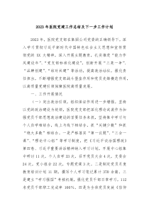 2023年医院党建工作总结及下一步工作计划