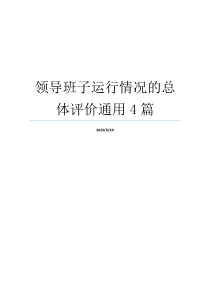领导班子运行情况的总体评价通用4篇