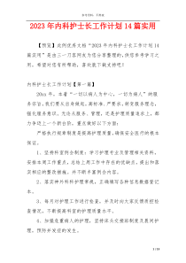 2023年内科护士长工作计划14篇实用