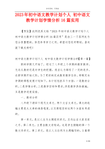 2023年初中语文教学计划个人 初中语文教学计划学情分析16篇实用