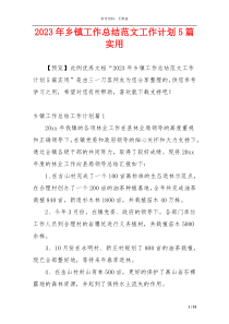 2023年乡镇工作总结范文工作计划5篇实用