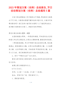2023年策划方案（实例）总结报告_节日活动策划方案（实例）总结通用5篇