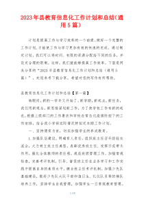 2023年县教育信息化工作计划和总结（通用5篇）