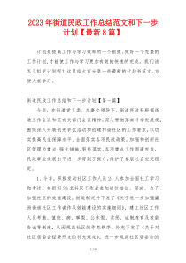 2023年街道民政工作总结范文和下一步计划【最新8篇】