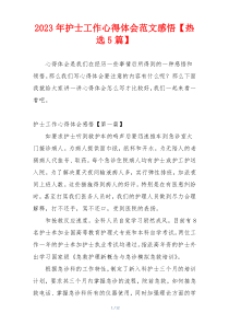 2023年护士工作心得体会范文感悟【热选5篇】