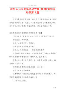 2023年元旦商场活动方案(案例)策划活动预算5篇