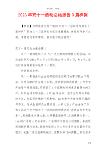 2023年双十一活动总结报告3篇样例