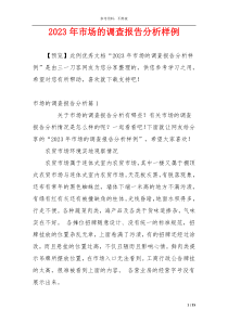 2023年市场的调查报告分析样例