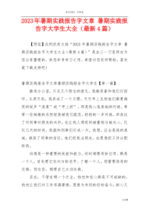 2023年暑期实践报告字文章 暑期实践报告字大学生大全（最新4篇）