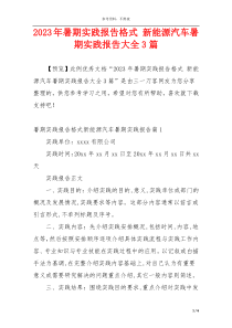 2023年暑期实践报告格式 新能源汽车暑期实践报告大全3篇