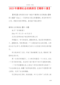 2023年暑期社会实践报告【精彩5篇】