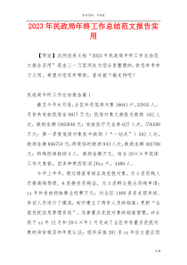 2023年民政局年终工作总结范文报告实用