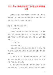 2023年小学教师年度工作计划范例精编3篇